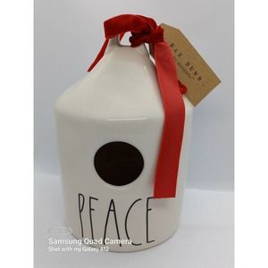 New Rae Dunn By Magenta LL PEACE Birdhouse Christmas Red Velvet Ribbon